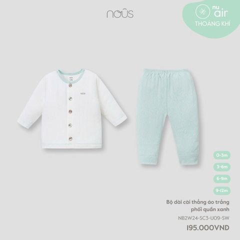 Bộ dài cài thẳng áo trắng phối quần xanh Nous
