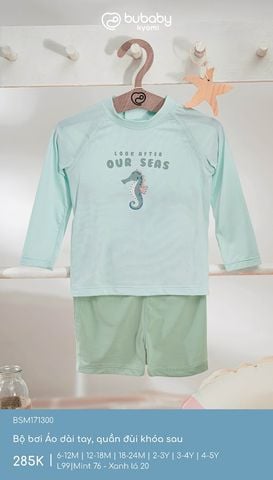 Bộ bơi Áo dài tay, quần đùi khóa sau Bubaby BSM171300.03YL99