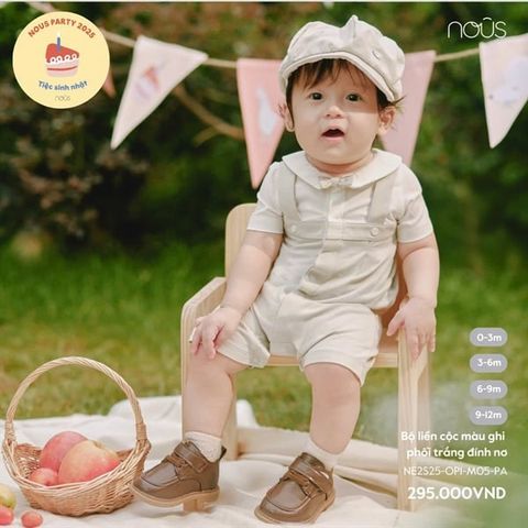 Bộ liền cộc màu ghi phối trắng đính nơ Nous NE2S25-OP1-M05-PA-0M