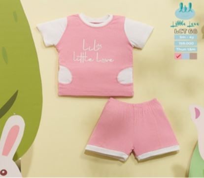 Bộ cộc tăm đáp túi sườn Little Love 2023 hồng 12-18m