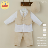 Bộ dài màu trắng phối màu be kèm áo gile và mũ Nous NE3S25-SM1-M01-PN-6M