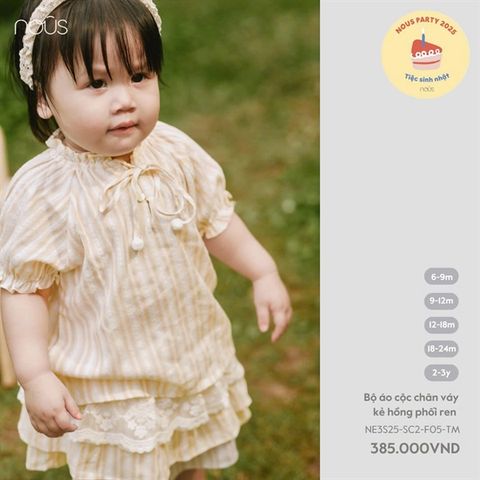 Bộ áo cộc chân váy kẻ hồng phối ren Nous NE3S25-SC2-F05-TM-6M