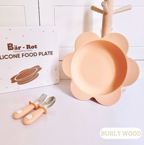 Đĩa ăn dặm silicone Bar-rot hình hoa có đế hít màu cam đất