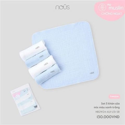 Set 5 khăn sữa mix màu xanh trắng Nous NB2W24-AU1-U31-SB-FS