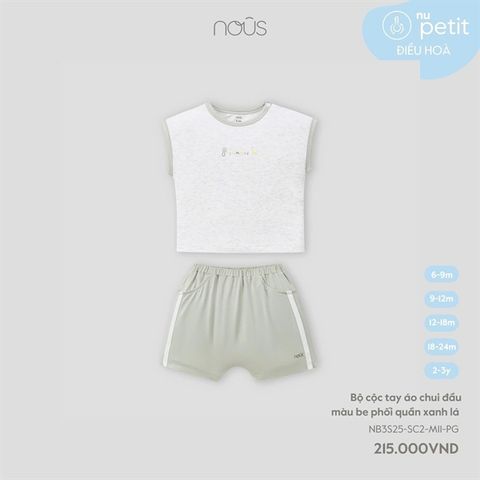 Bộ cộc tay áo chui đầu màu be phối quần xanh lá Nous NB3S25-SC2-M11-PG-6M