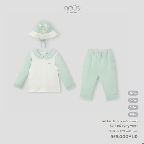 Set bộ dài tay màu xanh kèm mũ rộng vành Nous NP2S25-SM1-M01-CW-0M