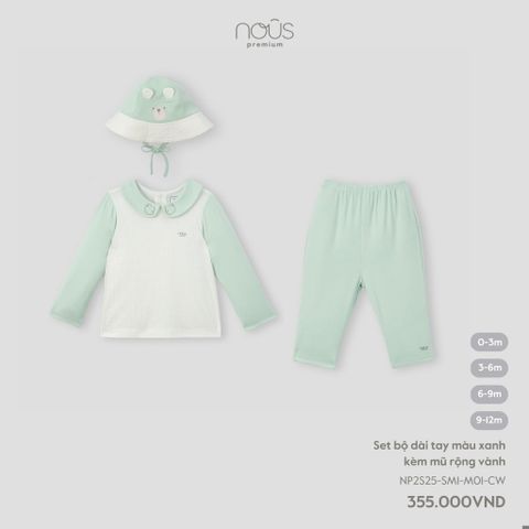 Set bộ dài tay màu xanh kèm mũ rộng vành Nous NP2S25-SM1-M01-CW-0M