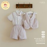 Bộ vest cộc màu nâu phối trắng đính nơ Nous NE3S25-SH1-M04-PW-9M