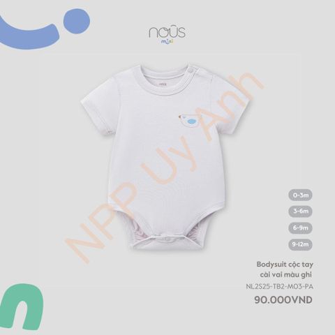 Bodysuit cộc tay cài vai màu ghi Nous NL2S25-TB2-M03-PA-0M