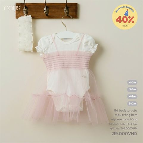 Bộ bodysuit cộc màu trắng kèm váy xòe màu hồng Nous NE2S25-SB2-F04-SW-0M