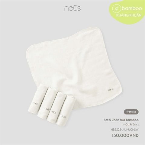 Set 5 khăn sữa bamboo màu trắng Nous NB2S25-AU1-U01-SW-FS