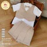 Bộ cộc màu trắng phối kẻ nâu đính nơ Nous NE2S25-SC2-M04-CN-0M