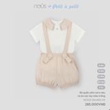 Bộ quần yếm caro nâu và áo cộc tay màu trắng Nous NE3S25-SH1-M02-CN-6M