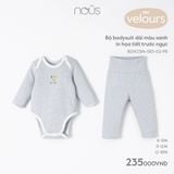 Bộ bodysuit dài màu xanh in họa tiết trước ngực Nous