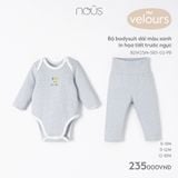 Bộ bodysuit dài màu xanh in họa tiết trước ngực Nous