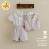 Bộ vest cộc màu nâu phối trắng đính nơ Nous NE3S25-SH1-M04-PW-9M