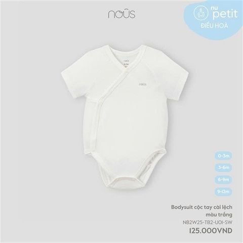 Bodysuit cộc tay cài lệch màu trắng Nous NB2W25-TB2-U01-SW-0M