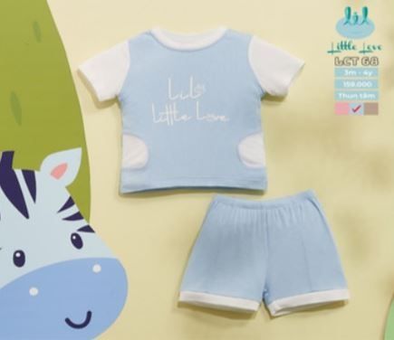 Bộ cộc tăm đáp túi sườn Little Love 2023 xanh 12-18m