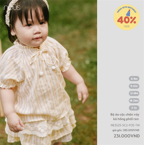 Bộ áo cộc chân váy kẻ hồng phối ren Nous NE3S25-SC2-F05-TM-6M