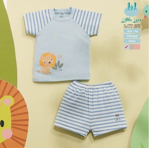 Bộ cộc Zaclang phối kẻ vải petit Little Love xanh 3y