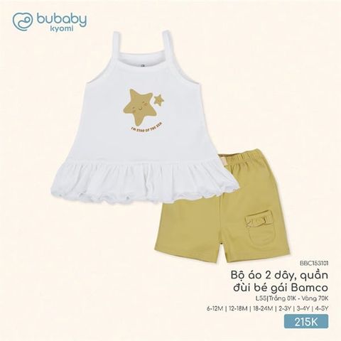 Bộ áo 2 dây, quần đùi bé gái Bamco Bubaby BBC153101.03YL54