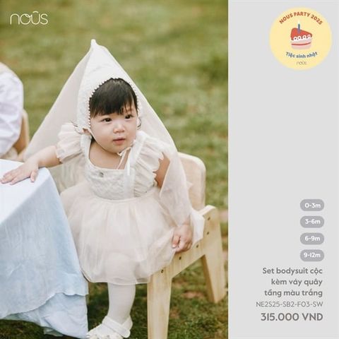 Set bodysuit cộc kèm váy quây tầng màu trắng Nous NE2S25-SB2-F03-SW-0M
