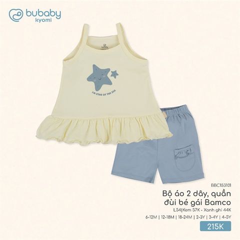 Bộ áo 2 dây, quần đùi bé gái Bamco Bubaby BBC153101.03YL54