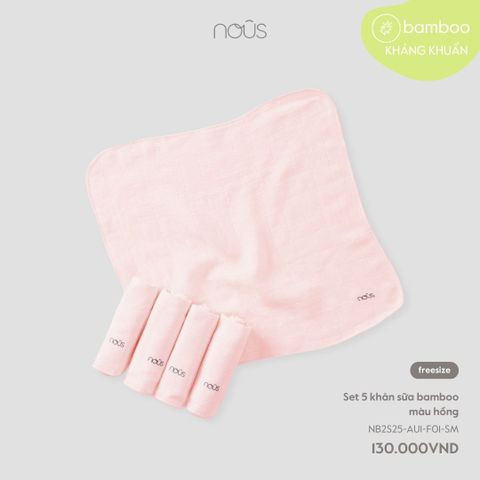 Set 5 khăn sữa bamboo màu hồng Nous NB2S25-AU1-F01-SM-FS