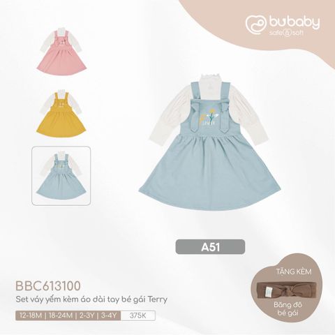 Set váy yếm Bubaby kèm áo dài tay bé gái Terry