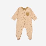 Promo Body dài tay cài giữa Bambus Signature Bubaby - Trắng in bubaby hồng B79 - 0-3m