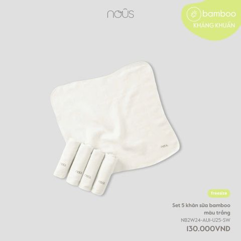 Set 5 khăn sữa bamboo màu trắng Nous