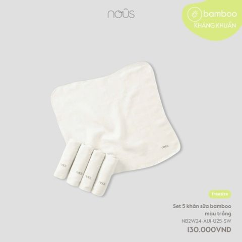 Set 5 khăn sữa bamboo màu trắng Nous
