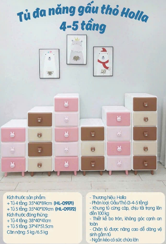 Tủ nhựa đa năng gấu thỏ 5 tầng HL-09172 Holla