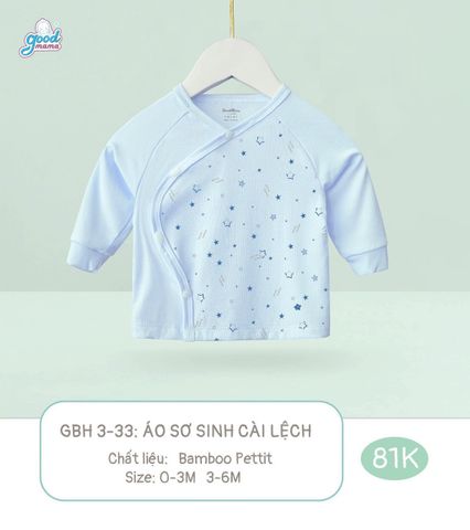 Áo dài tay Goodmama cài lệch - Trắng họa tiết - 0-3m