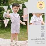 Bộ yếm cộc kẻ ghi kèm áo sơ mi cộc màu trắng Nous NE3S25-SH1-M03-TW-6M