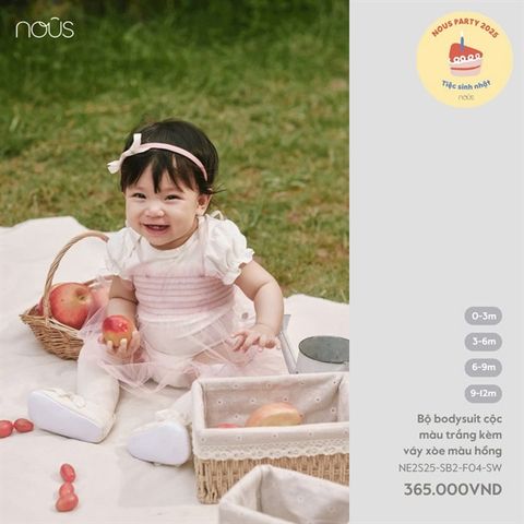Bộ bodysuit cộc màu trắng kèm váy xòe màu hồng Nous NE2S25-SB2-F04-SW-0M