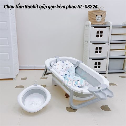 Chậu tắm Holla Thỏ gấp gọn kèm phao có nhiệt kế HL-03224