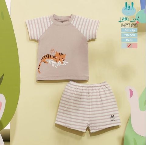 Bộ cộc Zaclang phối kẻ vải petit Little Love ghi 9-12m