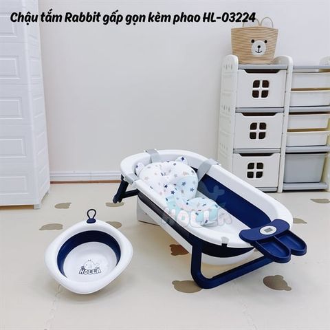 Chậu tắm Holla Thỏ gấp gọn kèm phao có nhiệt kế HL-03224