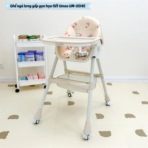 Ghế ăn dặm Umoo có bánh gấp gọn ngả lưng họa tiết