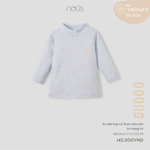 Áo dài tay cổ 3cm màu tím in trang trí Nous NB3W24-TT3-F03-PP-12M
