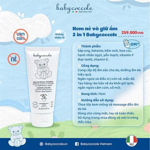 Kem nẻ và giữ ấm 2in1 từ sáp ong và vitamin Babycoccole 75ml 0M+