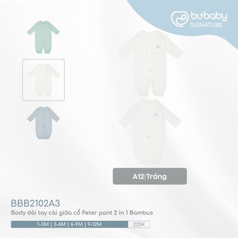 Body dài tay cài giữa cổ Peter pant 2 in 1 Bambus Bubaby BBB2102A3.06MA03