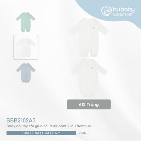Body dài tay cài giữa cổ Peter pant 2 in 1 Bambus Bubaby BBB2102A3.06MA03