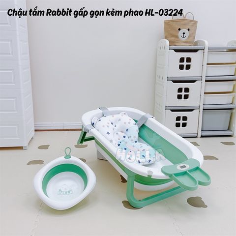 Chậu tắm Holla Thỏ gấp gọn kèm phao có nhiệt kế HL-03224