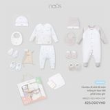 Combo đi sinh 16 món trắng in họa tiết phối màu ghi Nous NB1S25-GS2-M04-OW-NB