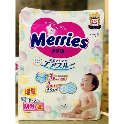 Bỉm dán cộng miếng Merries M - Trắng - SIZE M