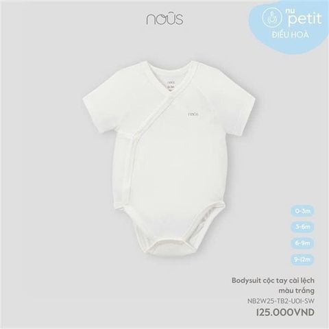 Bodysuit cộc tay cài lệch màu trắng Nous NB2W25-TB2-U01-SW-0M