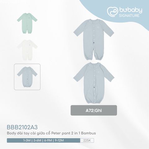 Body dài tay cài giữa cổ Peter pant 2 in 1 Bambus Bubaby BBB2102A3.06MA03
