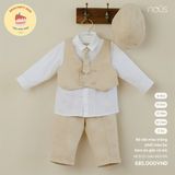 Bộ dài màu trắng phối màu be kèm áo gile và mũ Nous NE3S25-SM1-M01-PN-6M